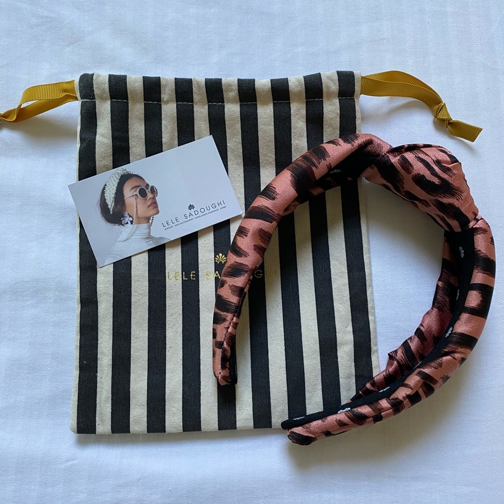 New Lele Sadoughi silk leopard print knot headband